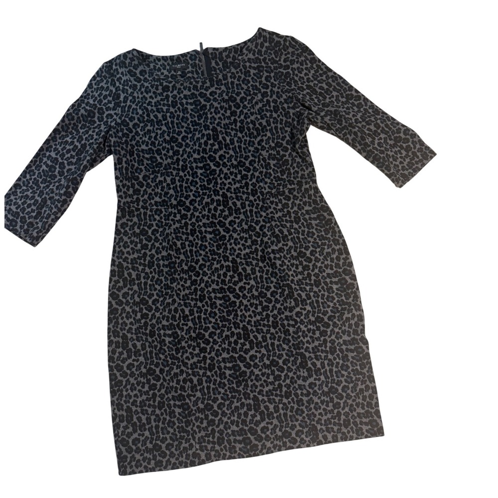 NWOT Talbots Petites Women's Leopard Print Dress 3/4 Sleeve Zipper Back Size 10P